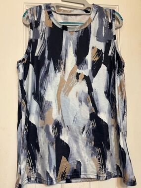 Amazon Women's Abstract Brushstroke Tank Top in Navy, Gray & Tan